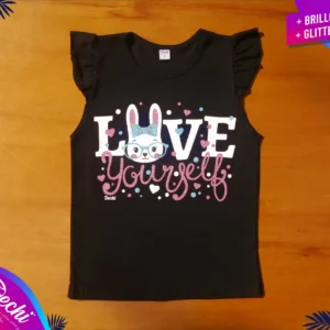 fabrica mayorista Remera musculosa conejita love negro ropa para niños y niñas 2026