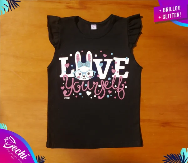 fabrica mayorista Remera musculosa conejita love negro ropa para niños y niñas 2026