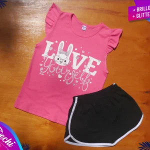 fabrica mayorista Remera musculosa conejita love rosa short ropa para niños y niñas 2026