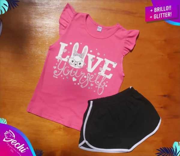 fabrica mayorista Remera musculosa conejita love rosa short ropa para niños y niñas 2026