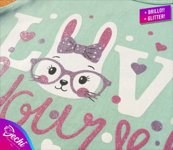 fabrica mayorista Remera musculosa conejita love verde glitter 2 ropa para niños y niñas 2026