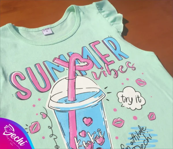 fabrica mayorista Remera musculosa soda verde detalle ropa para niños y niñas 2026