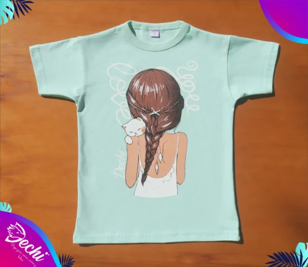 fabrica mayorista Remera nena con gatito verde agua ropa para niños y niñas 2026 fabrica mayorista Remera nena con gatito verde agua ropa para niños y niñas 2026