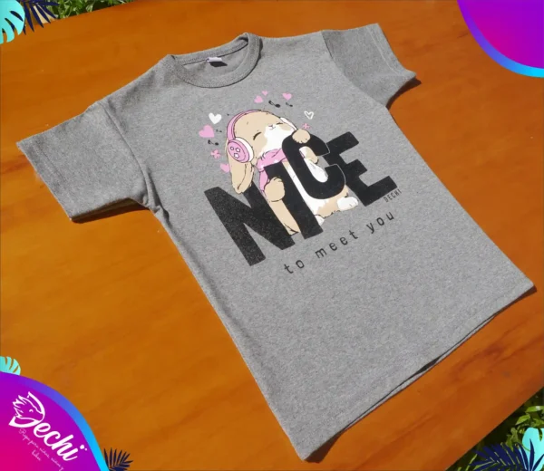 fabrica mayorista Remera nice conejo gris ropa para niños y niñas 2026