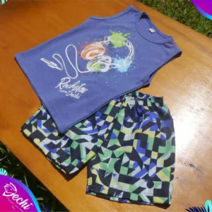 fabrica mayorista conjunto short de baño malla azul, verde y musculosa ropa para niños y niñas 2026