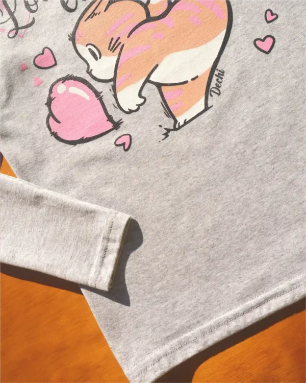 fabrica mayorista Remera manga larga gris 2 gatito ropa para niños y niñas 2026