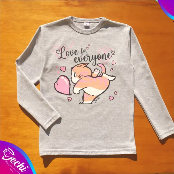 fabrica mayorista Remera manga larga gris gatito ropa para niños y niñas 2026