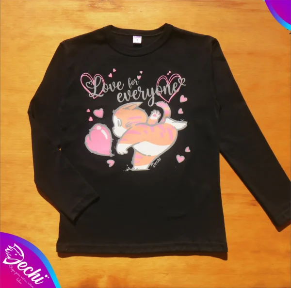 fabrica mayorista Remera manga larga negra gatito ropa para niños y niñas 2026