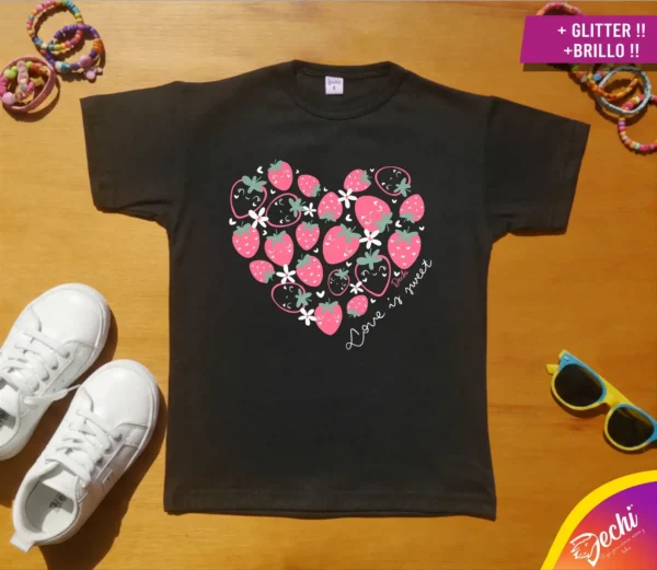 ropa para niñas nena remera Corazon frutilas negro 2026 Fabrica mayorista